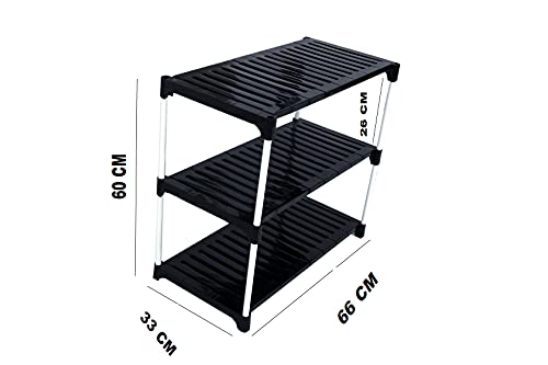 Dhani Creations Strong, Durable, Easy to Assemble Utility Foldable Multipurpose Shoe Rack for Home | Storage Rack for Footwear, Clothes, Book Rack Organizer 3 Shelves Shoe Stand