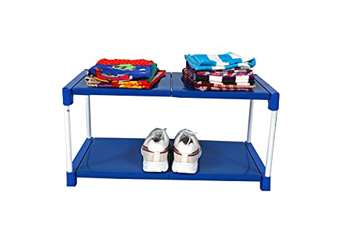 Dhani Creations Multipurpose Shoe Rack for Home | Heavy Duty 2-Tier Storage Organizer | Metal Rods & Plastic Shelves | Space-Saving Stand for Shoes, Clothes, Books & Toys – Sturdy & Durable Design