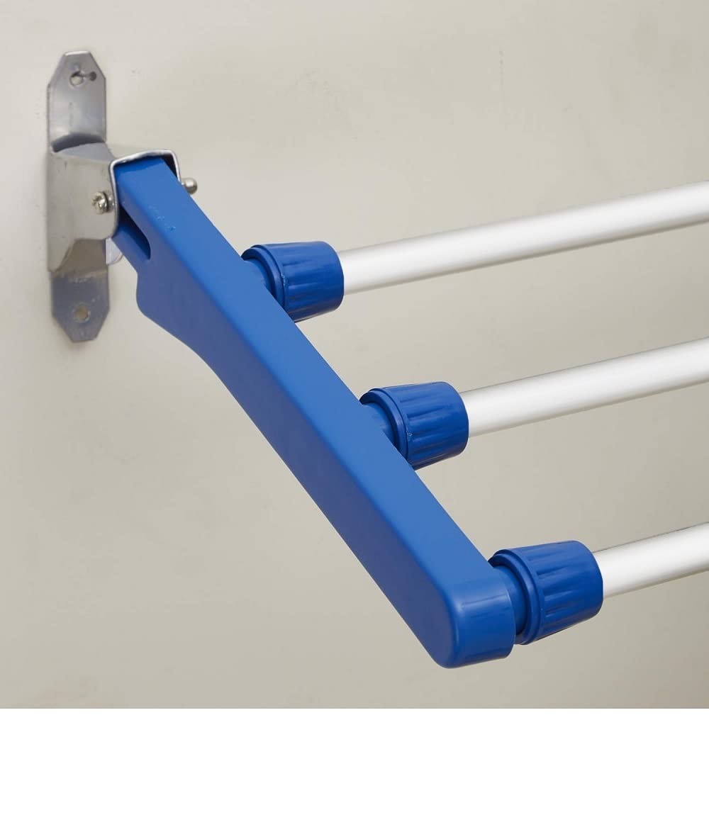 Dhani Creations Mild Steel Wall Mounted Foldable Drying Rack/Drying Stand - 3 Pipe X 2 Feet/24 inches (Blue and Silver, 2 feet 4 Inches)(Alloy Steel)