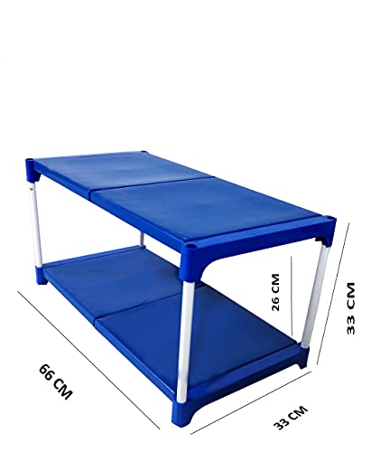 Dhani Creations Multipurpose Shoe Rack for Home | Heavy Duty 2-Tier Storage Organizer | Metal Rods & Plastic Shelves | Space-Saving Stand for Shoes, Clothes, Books & Toys – Sturdy & Durable Design