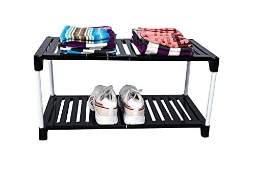 Dhani Creations Strong, Durable, Easy to Assemble Utility Foldable Multipurpose Shoe Rack for Home | Storage Rack for Footwear, Clothes, Book Rack Organizer 2 Shelves Shoe Stand