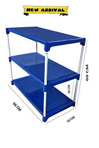 Dhani Creations 3-Tier Shoe Rack – Durable & Space-Saving Organizer | Metal Rods & Plastic Shelves | Multipurpose Storage for Shoes, Clothes, Books & Toys | Sturdy Stand for Home, Entryway & Bedroom Amazon.in: Home & Kitchen