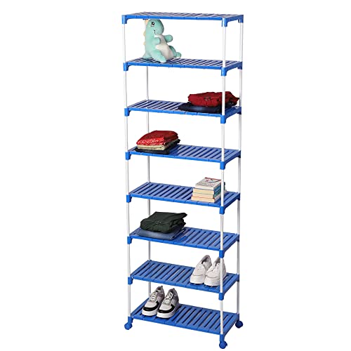 Dhani Creations 8-Tier Shoe Rack with Wheels | Portable & Multipurpose Storage Organizer for Shoes, Clothes & Utility Items | Sturdy Plastic Shelves & Metal Rods | Space-Saving & Easy to Assemble Shoe Stand Amazon.in: Home & Kitchen