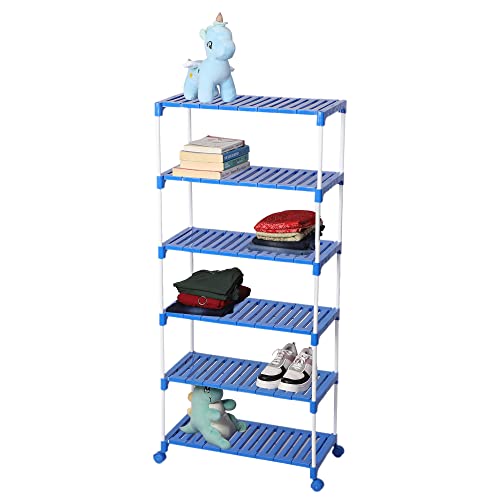 Dhani Creations 6-Tier Shoe Rack with Wheels | Portable & Multipurpose Storage Organizer for Shoes, Clothes & Utility Items | Sturdy Plastic Shelves & Metal Rods | Space-Saving & Easy to Assemble Shoe Stand Amazon.in: Home & Kitchen