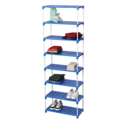 8-Tier Shoe Rack | Heavy Duty Multipurpose Storage Organizer for Shoes, Clothes & Household Items | Sturdy Plastic Shelves & Metal Rods | Space-Saving & Easy to Assemble Shoe Stand for Home & Office