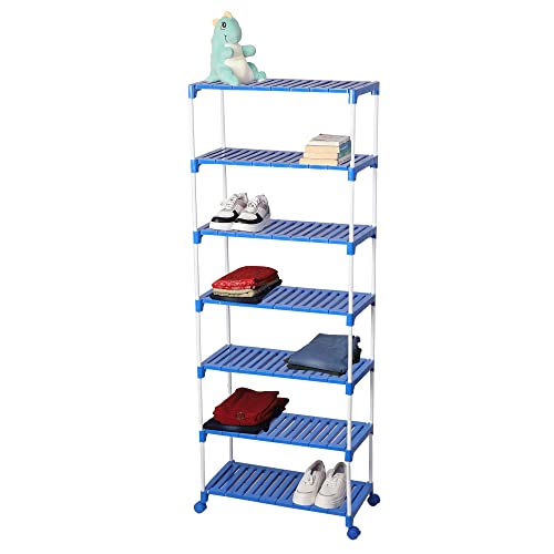 Dhani Creations 7-Tier Shoe Rack with Wheels | Portable & Multipurpose Storage Organizer for Shoes, Clothes & Utility Items | Sturdy Plastic Shelves & Metal Rods | Space-Saving & Easy to Assemble Shoe Stand Amazon.in: Home & Kitchen