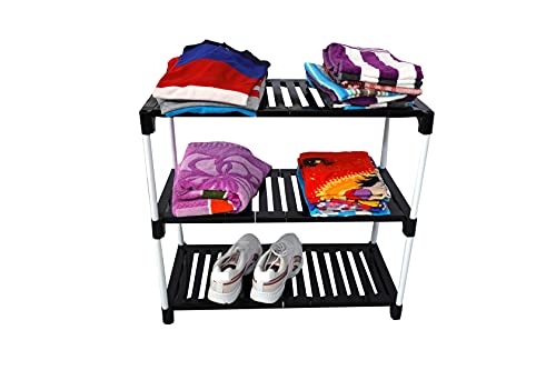 Dhani Creations Strong, Durable, Easy to Assemble Utility Foldable Multipurpose Shoe Rack for Home | Storage Rack for Footwear, Clothes, Book Rack Organizer 3 Shelves Shoe Stand
