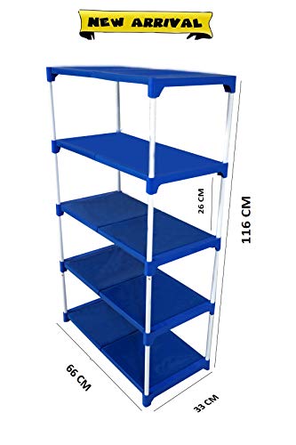 Dhani Creations 5-Layer Shoe Rack for Home & Entryway | Heavy Duty Metal Rods & Plastic Shelves | Multipurpose Storage Stand for Shoes, Clothes, Books & Toys | Space-Saving & Durable Organizer