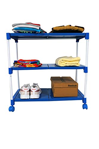 Dhani Creations Multi-Purpose Shoe Rack | 3 Tier Shoe Stand | Books Shelves & Cloth Racks Metal Rods with Plastic Shelf Shoe Rack for Home