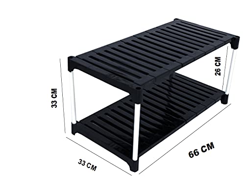 Dhani Creations Strong, Durable, Easy to Assemble Utility Foldable Multipurpose Shoe Rack for Home | Storage Rack for Footwear, Clothes, Book Rack Organizer 2 Shelves Shoe Stand