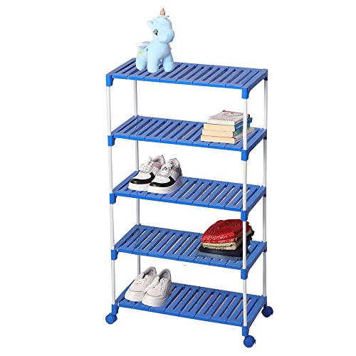 Dhani Creations 5-Tier Shoe Rack with Wheels | Portable & Multipurpose Storage Organizer for Shoes, Clothes & Utility Items | Sturdy Plastic Shelves & Metal Rods | Space-Saving & Easy to Assemble Shoe Stand Amazon.in: Home & Kitchen