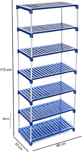 Dhani Creations 7-Tier Shoe Rack – Durable & Space-Saving Organizer | Metal Rods & Plastic Shelves | Multipurpose Storage for Shoes, Clothes, Books & Toys | Sturdy Stand for Home, Entryway & Bedroom Amazon.in: Home & Kitchen