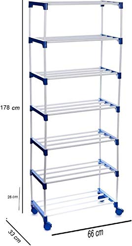 Dhani Creations Multipurpose Portable Folding Shoe Rack with Wheels (7 Shelves)