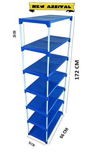 Dhani Creations Heavy Duty 7-Tier Shoe Rack | Sturdy Metal Rods & Plastic Shelves | Multipurpose Storage Stand for Shoes, Clothes, Books & Toys | Space-Saving Organizer for Home, Entryway & Bedroom