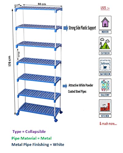 Dhani Creations 7-Tier Shoe Rack with Wheels | Portable & Multipurpose Storage Organizer for Shoes, Clothes & Utility Items | Sturdy Plastic Shelves & Metal Rods | Space-Saving & Easy to Assemble Shoe Stand Amazon.in: Home & Kitchen