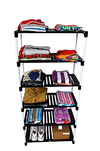 Dhani Creations Strong, Durable, Easy to Assemble Utility Foldable Multipurpose Shoe Rack for Home | Storage Rack for Footwear, Clothes, Book Rack Organizer 6 Shelves Shoe Stand