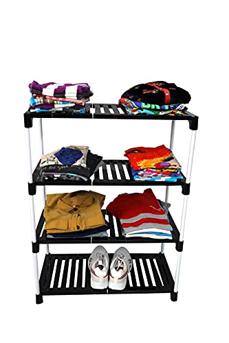 Dhani Creations Strong, Durable, Easy to Assemble Utility Foldable Multipurpose Shoe Rack for Home | Storage Rack for Footwear, Clothes, Book Rack Organizer 4 Shelves Shoe Stand