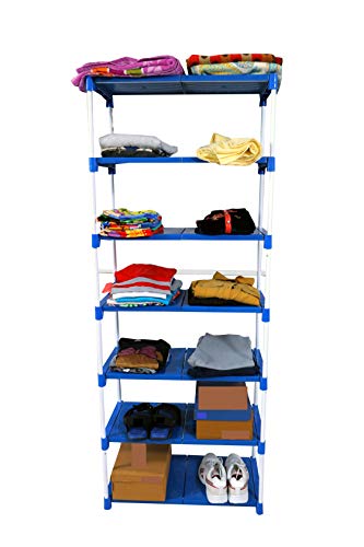 Dhani Creations Heavy Duty 7-Tier Shoe Rack | Sturdy Metal Rods & Plastic Shelves | Multipurpose Storage Stand for Shoes, Clothes, Books & Toys | Space-Saving Organizer for Home, Entryway & Bedroom