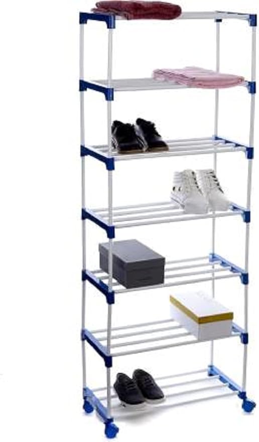 Dhani Creations Multipurpose Portable Folding Shoe Rack with Wheels (7 Shelves)