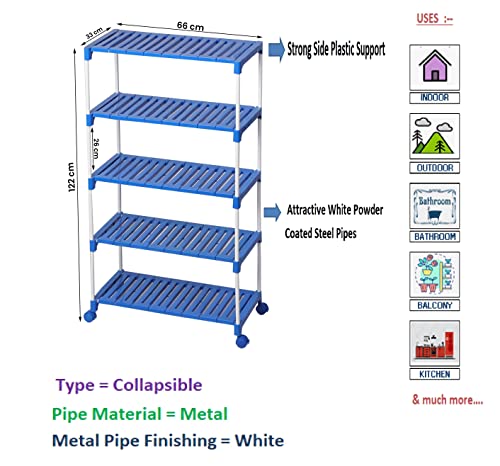 Dhani Creations 5-Tier Shoe Rack with Wheels | Portable & Multipurpose Storage Organizer for Shoes, Clothes & Utility Items | Sturdy Plastic Shelves & Metal Rods | Space-Saving & Easy to Assemble Shoe Stand Amazon.in: Home & Kitchen
