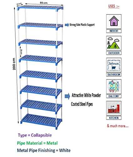 8-Tier Shoe Rack | Heavy Duty Multipurpose Storage Organizer for Shoes, Clothes & Household Items | Sturdy Plastic Shelves & Metal Rods | Space-Saving & Easy to Assemble Shoe Stand for Home & Office