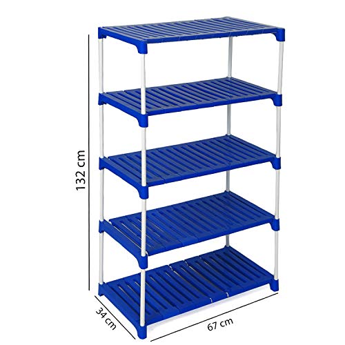 Dhani Creations Multi-Purpose Steel Foldable Shoe Rack with 5 Shelves (Plastic Steps and Powder Coated Rods, Blue) Amazon.in: Home & Kitchen
