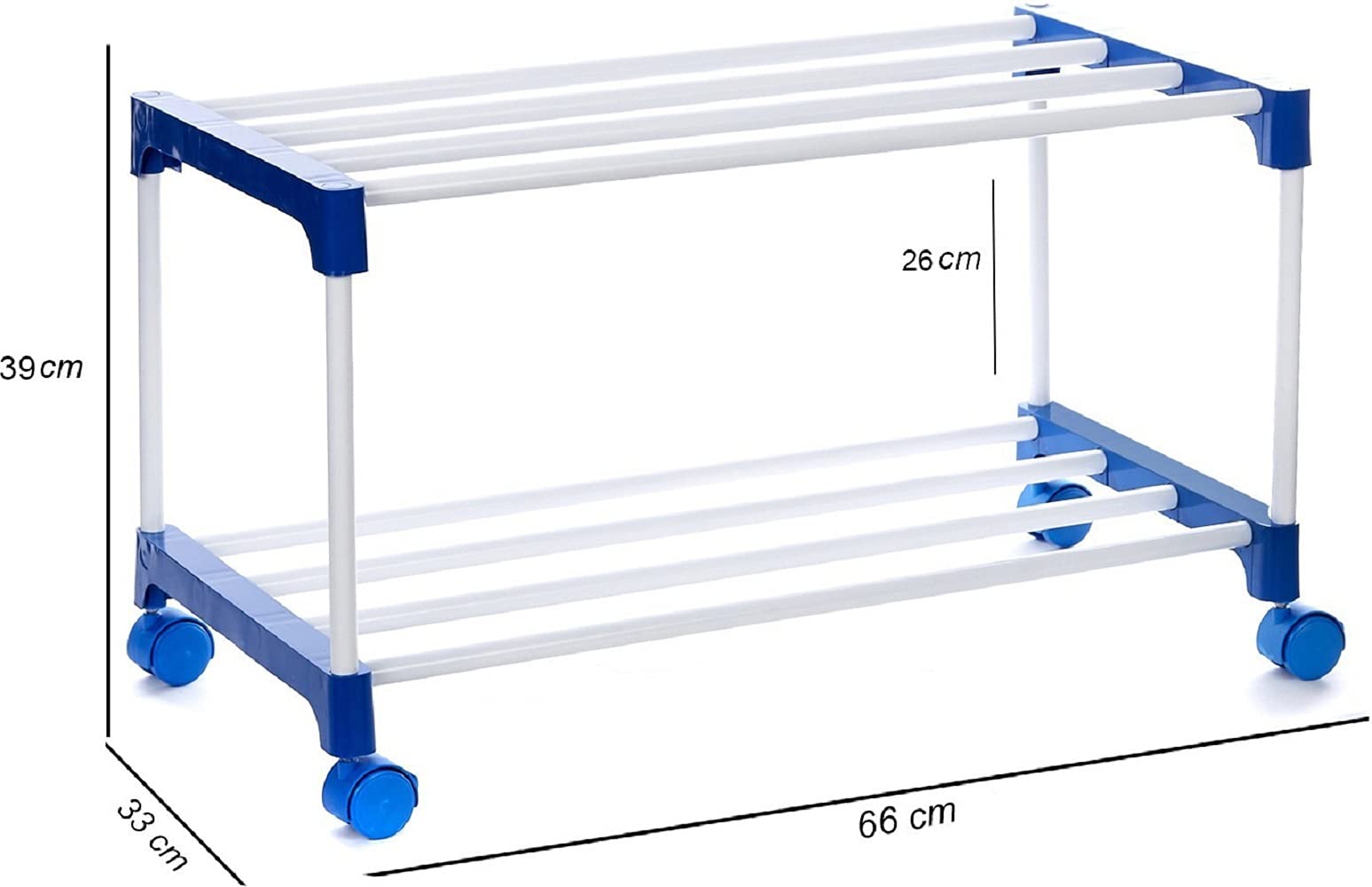 Dhani Creations 2 Layer Plastic Joint Metal Iron Organiser Foldable Shoe Racks with Wheels for Home and Kitchen