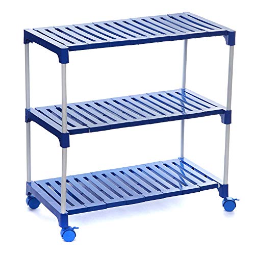Dhani Creations Smart Plastic Multipurpose Rack Organizer for Shoe, Clothes, Books with Wheels, 3 Shelves (Blue) Amazon.in: Home & Kitchen
