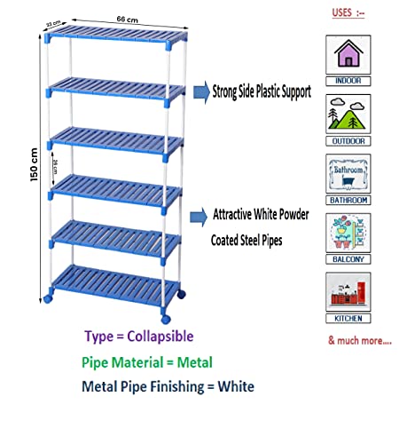 Dhani Creations 6-Tier Shoe Rack with Wheels | Portable & Multipurpose Storage Organizer for Shoes, Clothes & Utility Items | Sturdy Plastic Shelves & Metal Rods | Space-Saving & Easy to Assemble Shoe Stand Amazon.in: Home & Kitchen