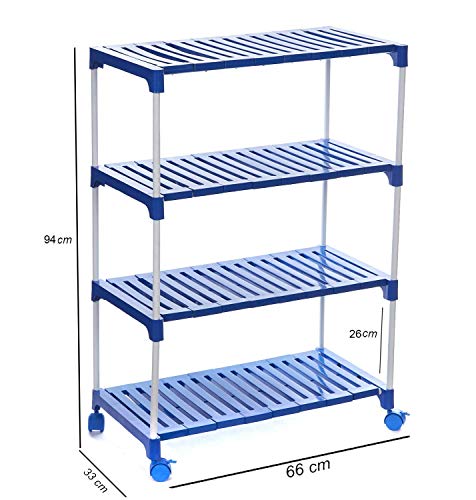 Dhani Creations Plastic Steps and Powder Coated Rods Multipurpose 4 Shelves/Layer Shoe Racks with Wheel for Home, Blue Amazon.in: Home & Kitchen