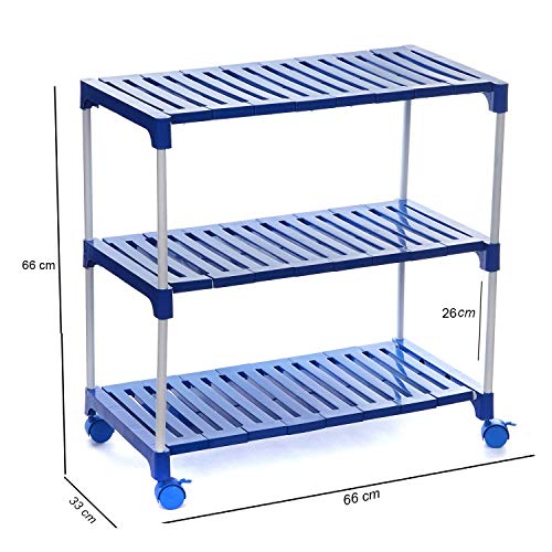 Dhani Creations Smart Plastic Multipurpose Rack Organizer for Shoe, Clothes, Books with Wheels, 3 Shelves (Blue) Amazon.in: Home & Kitchen
