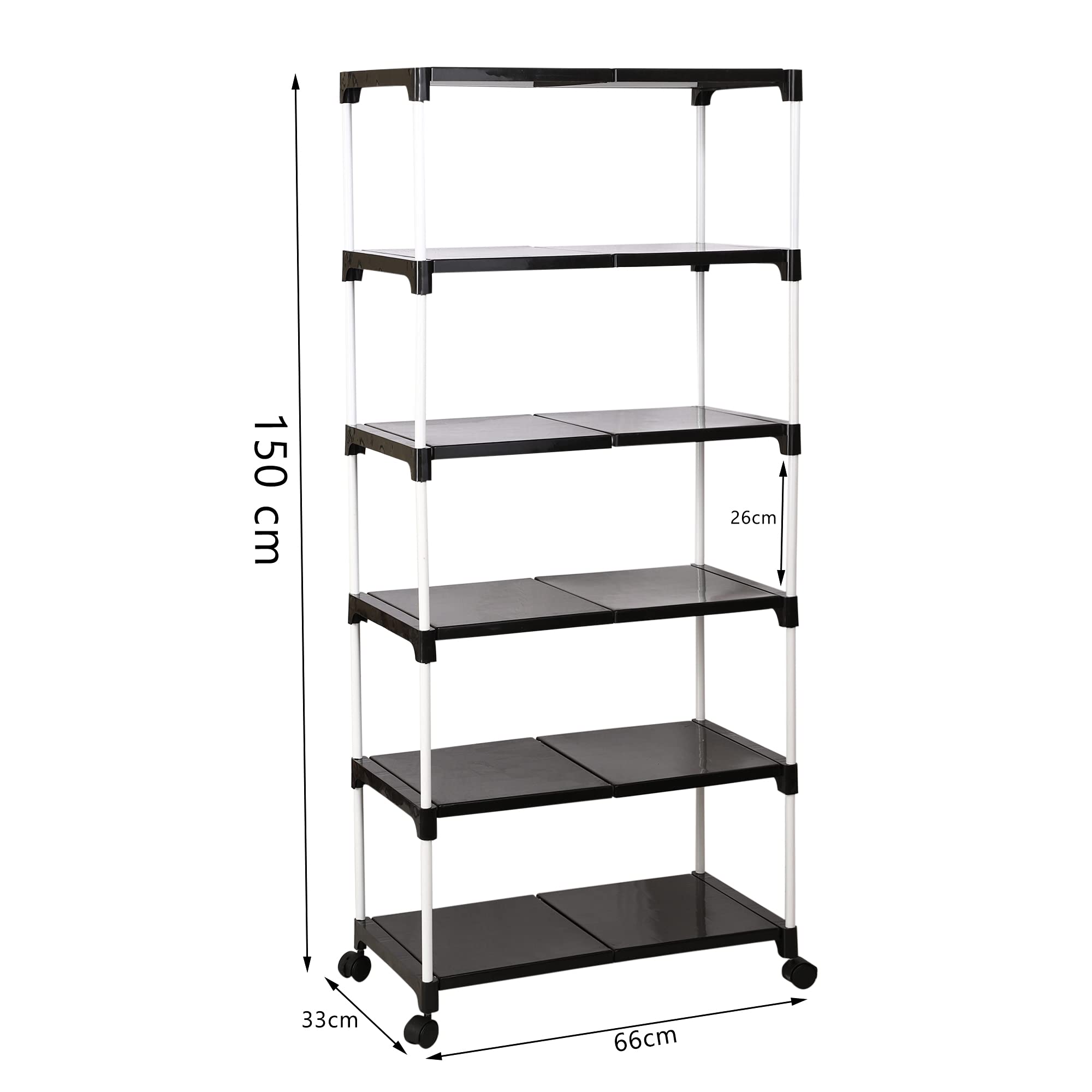 Dhani creation Extra Strong Multipurpose Rack for Shoes with Wheel, 6 Step (Black)
