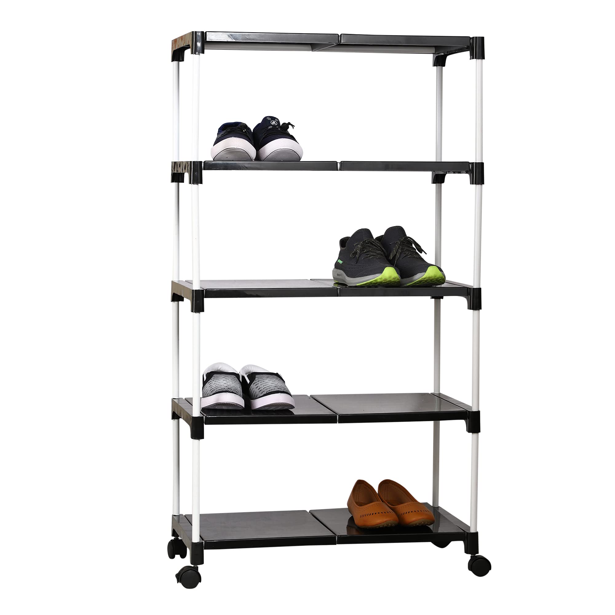 Dhani creation Extra Strong Multipurpose Rack for Shoes with Wheel, 5 Step (Black)
