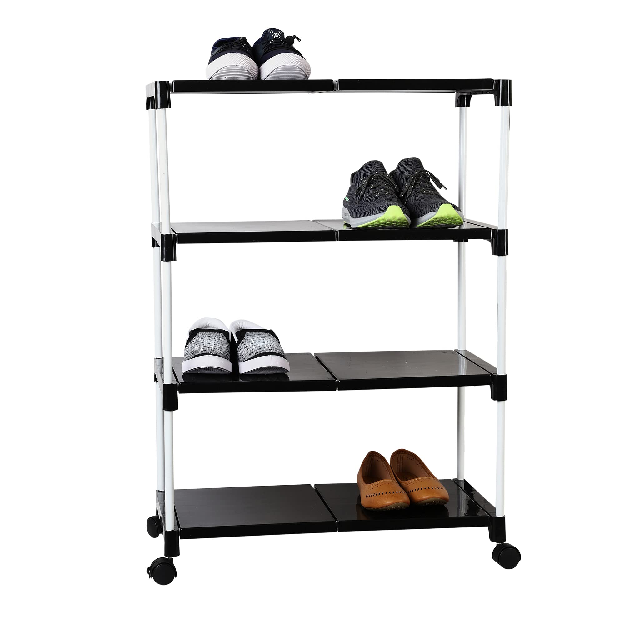 Dhani creation Extra Strong Multipurpose Rack for Shoes with Wheel, 4 Step (Black)