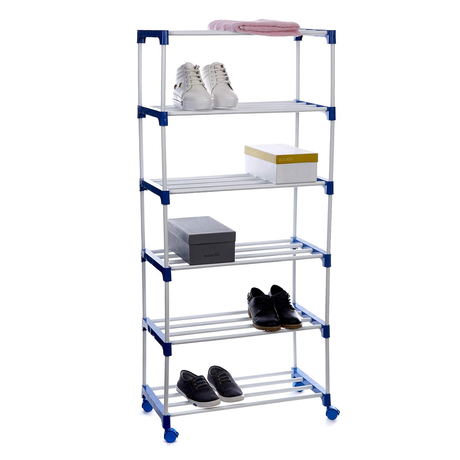 Dhani Creations Cabinet Shoe Rack Heavy Steel and Plastic Joint Multi-Purpose Shoe Rack with Wheels, 6 Shelf