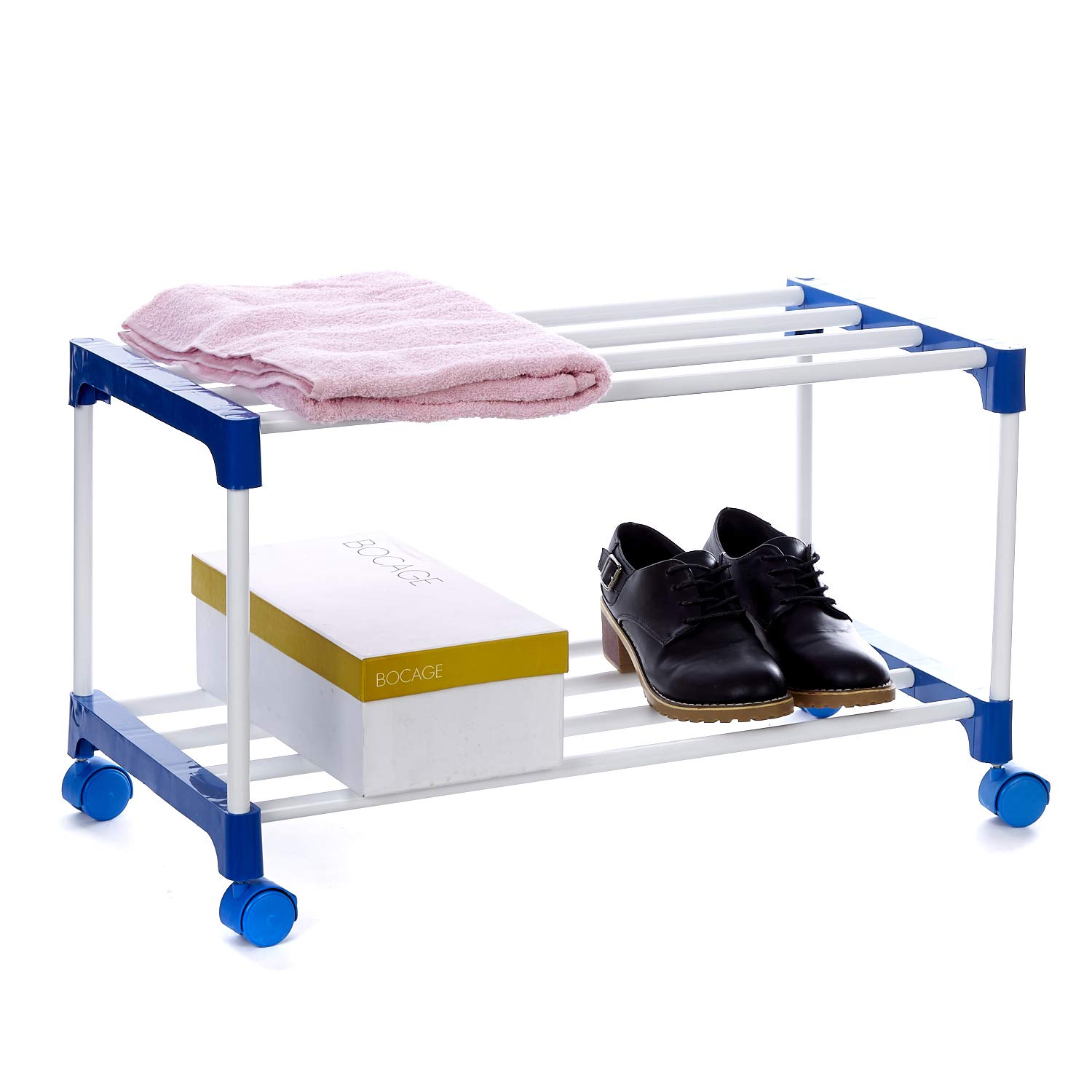 Dhani Creations 2 Layer Plastic Joint Metal Iron Organiser Foldable Shoe Racks with Wheels for Home and Kitchen