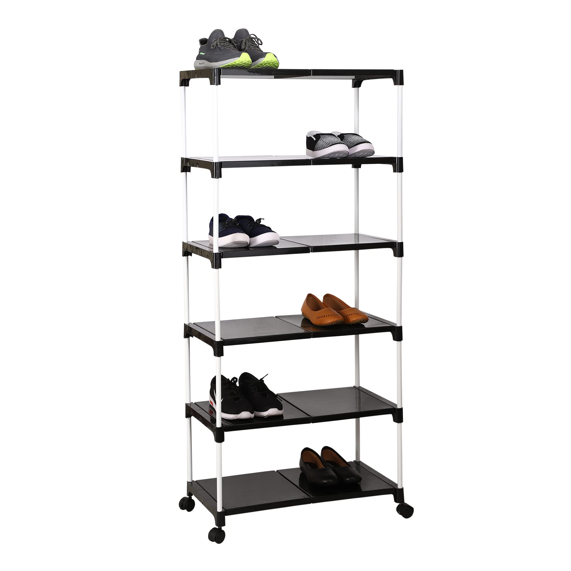 Dhani creation Extra Strong Multipurpose Rack for Shoes with Wheel, 6 Step (Black)