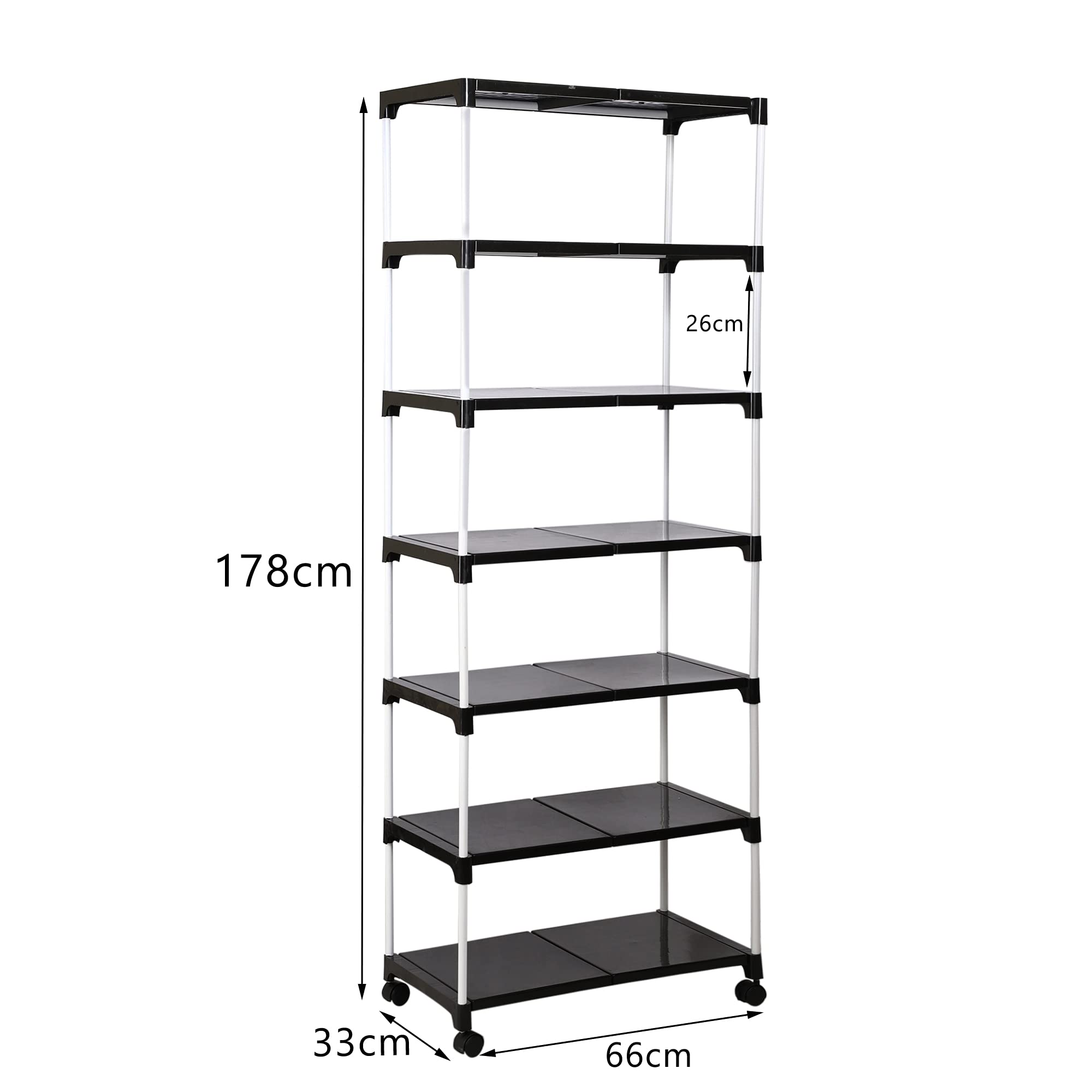 Dhani creation Extra Strong Multipurpose Rack for Shoes with Wheel, 7 Step (Black)