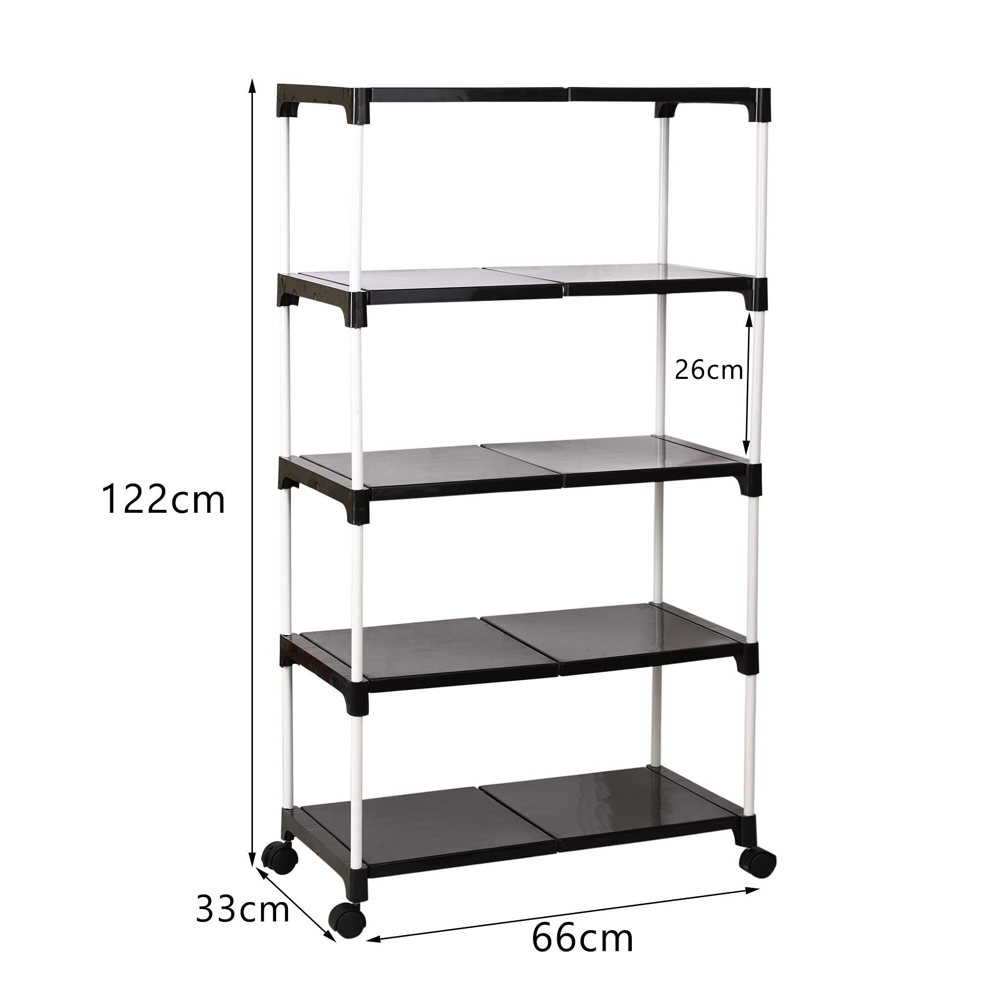 Dhani creation Extra Strong Multipurpose Rack for Shoes with Wheel, 5 Step (Black)