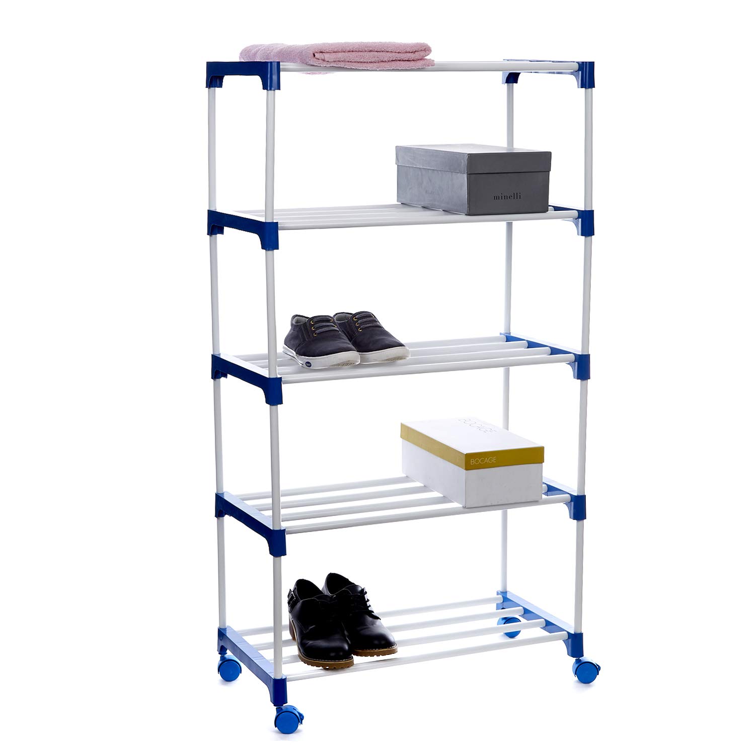 Dhani Creations Shoe Racks for Home Metal Foldable Shoe Rack with Wheels (5 Shelves)