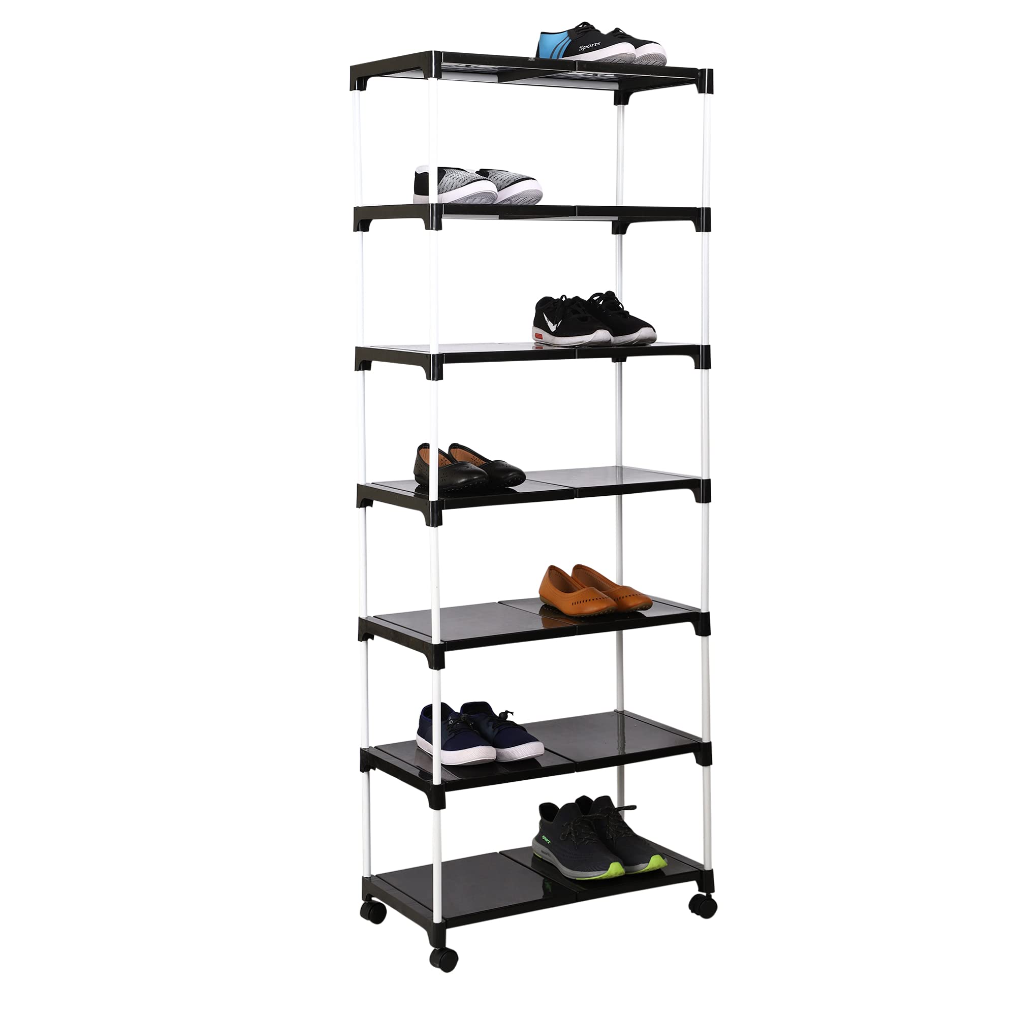 Dhani creation Extra Strong Multipurpose Rack for Shoes with Wheel, 7 Step (Black)