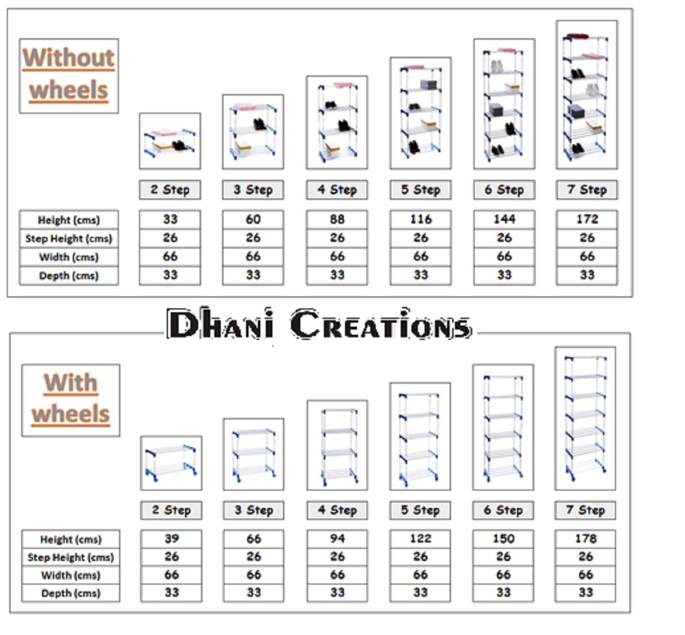 Dhani Creations Multipurpose Portable Folding Shoe Rack with Wheels (7 Shelves)