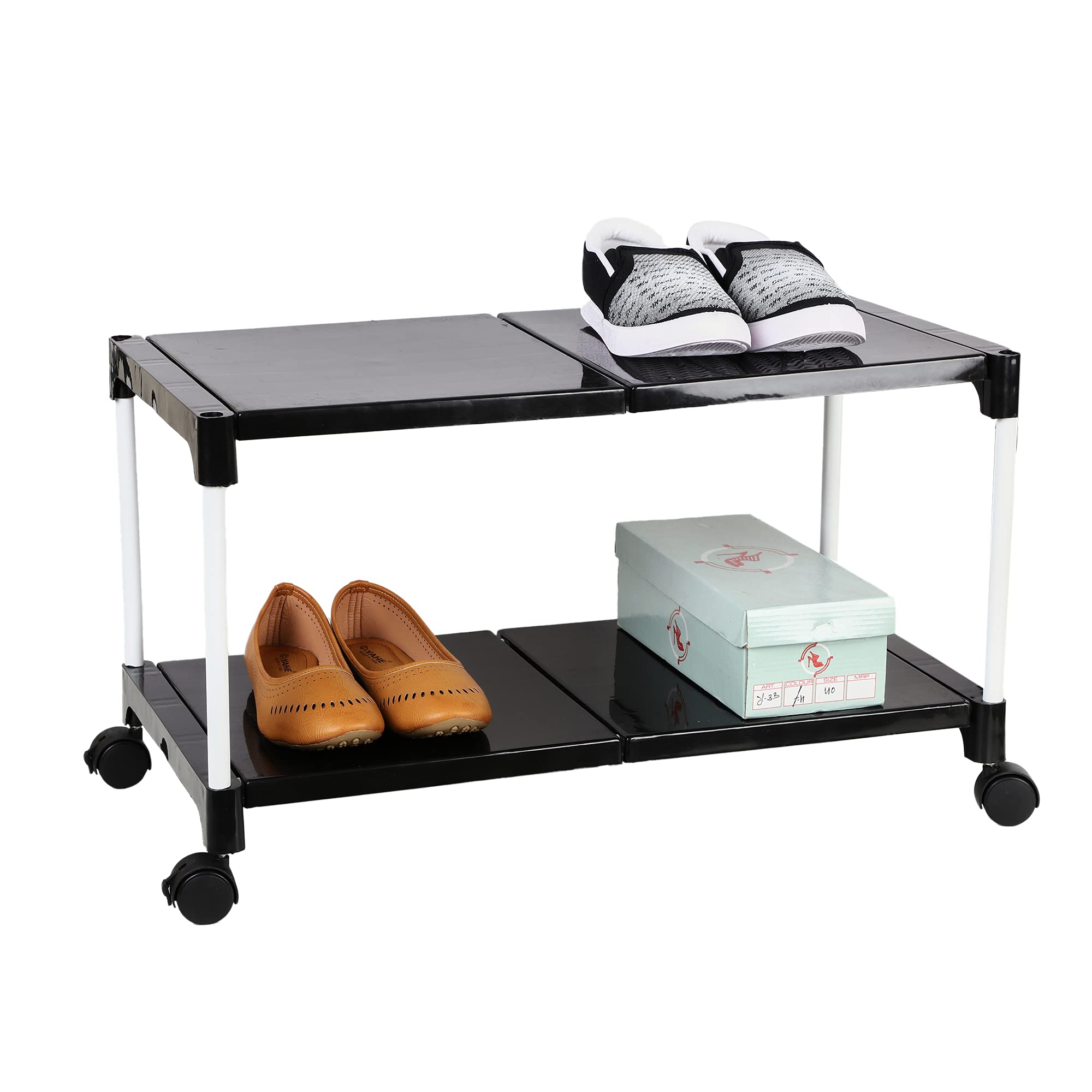 Dhani creation Extra Strong Multipurpose Rack for Shoes with Wheel, 2 Step (Black)