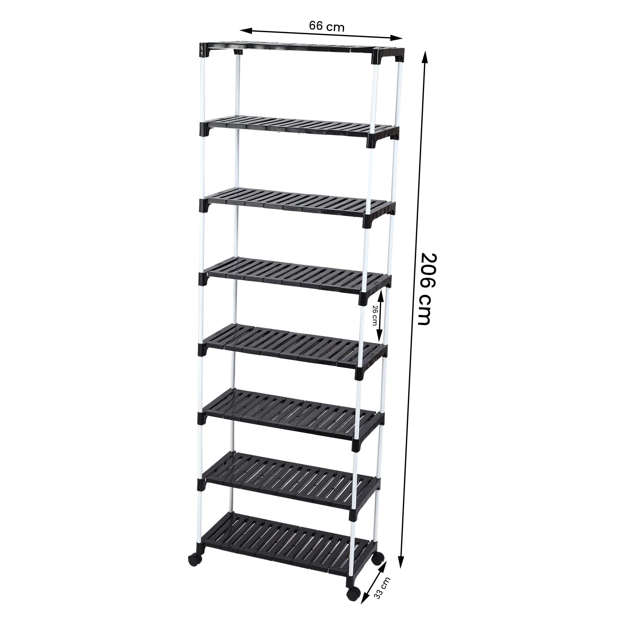 Dhani Creations 8 Tier Shoe Storage Racks with Wheels Space Saving Metal & Strong Plastic Shoe Shelves Organizer for Home, Hallway, Bedroom & Entryway, (8 Steps Rack)