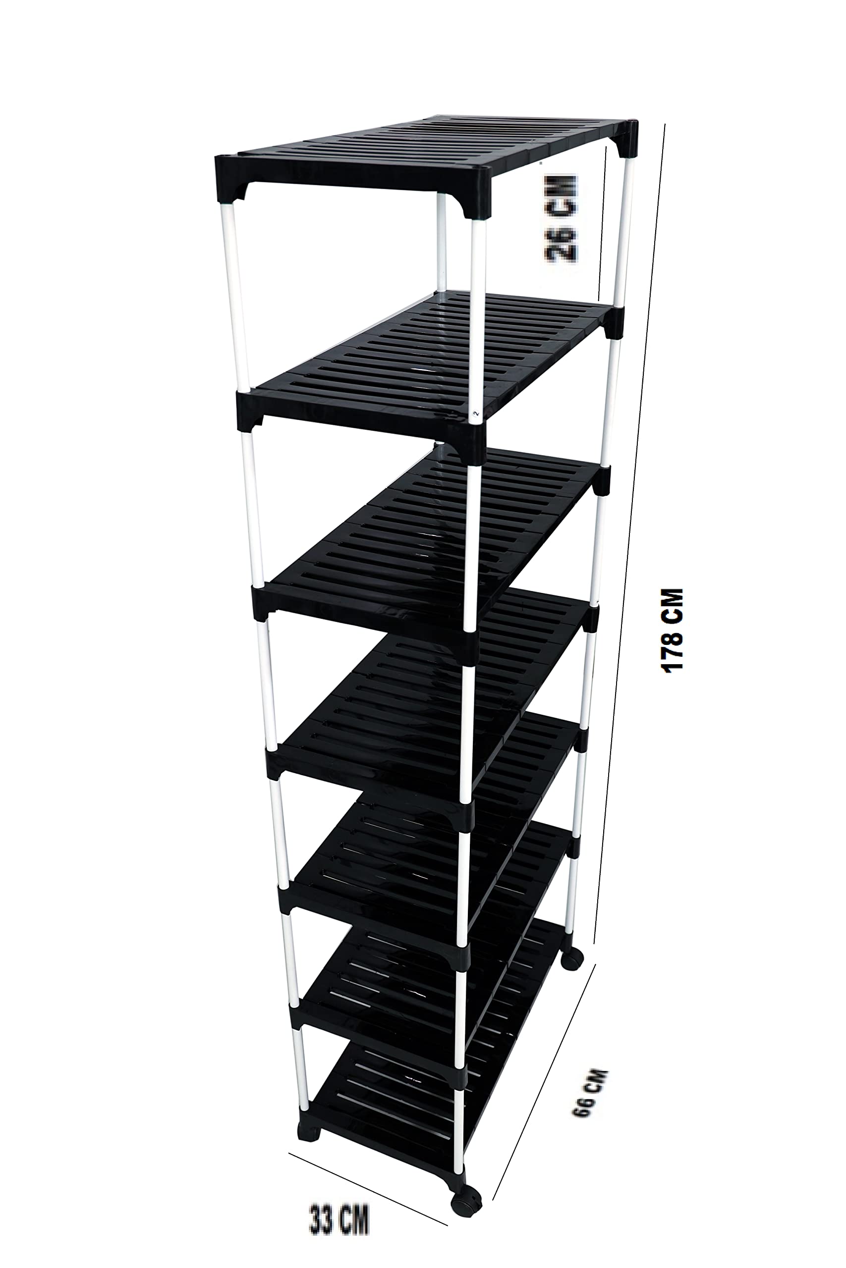 Multi-Purpose Shoe Racks with Wheels Extra Strong Metal Rods with 7 Plastic Shelves Rack Portable Racks for Storage Multipurpose Clothes/ Books/ Kitchen/ Utility Rack/ Shoe Stand for Home, (7 Step)