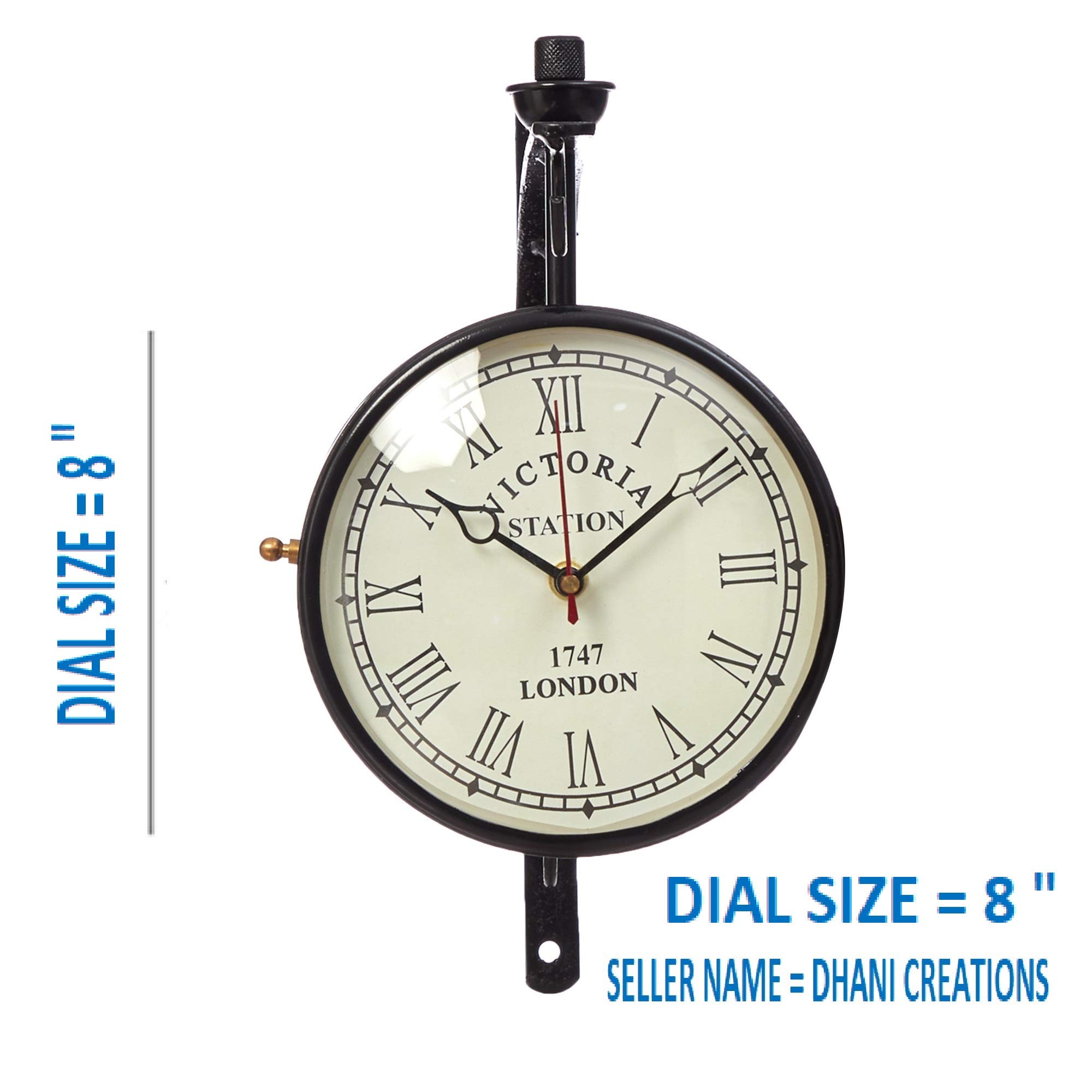 Dhani Creations Handicraft Double Side Clock Victoria Station Wall Clock for Home Decor 6 or 8 Inch Dial (Off White, 8 Inch)