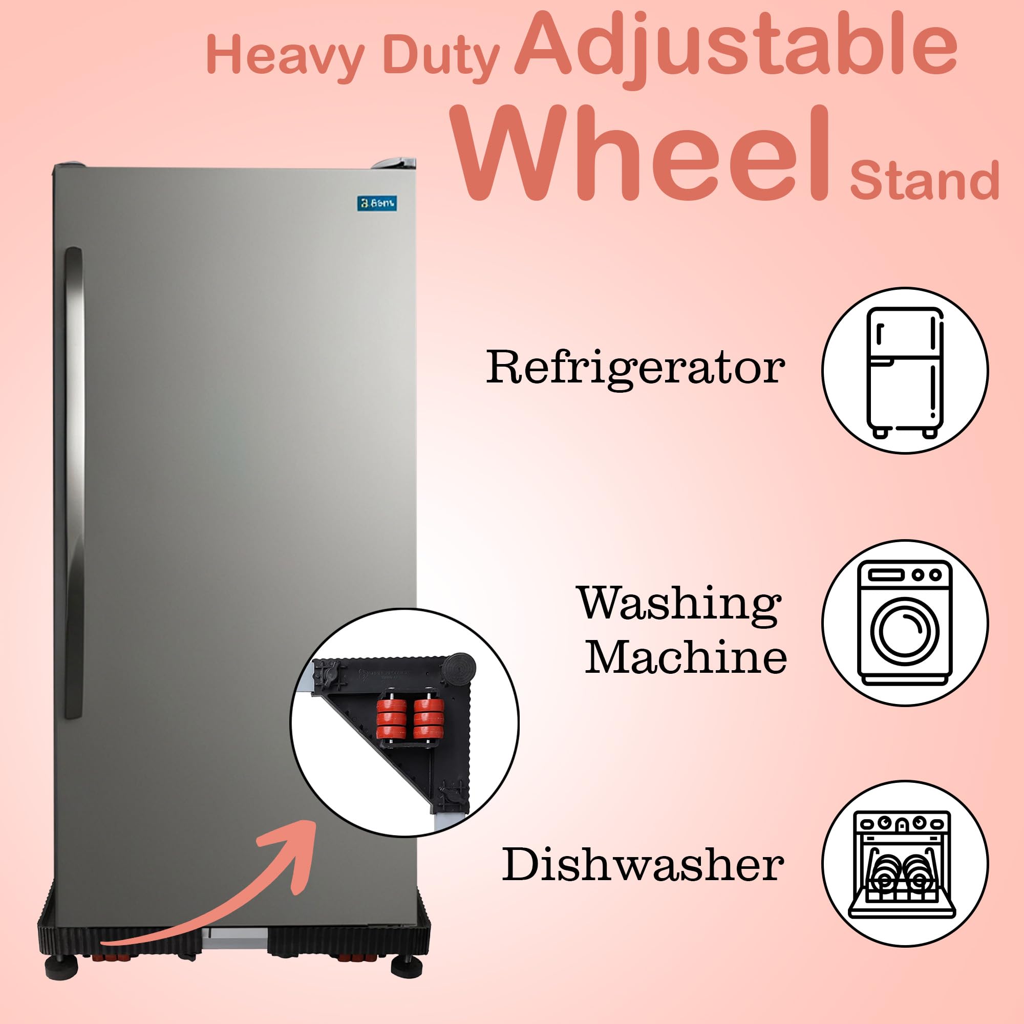 Dhani Creations Heavy Duty Adjustable 24 Wheel Stand/Trolley for Front & Top Load Washing Machine Stand, Dishwasher, Refrigerator, Fridge Stand - Supports Up to 450 KG