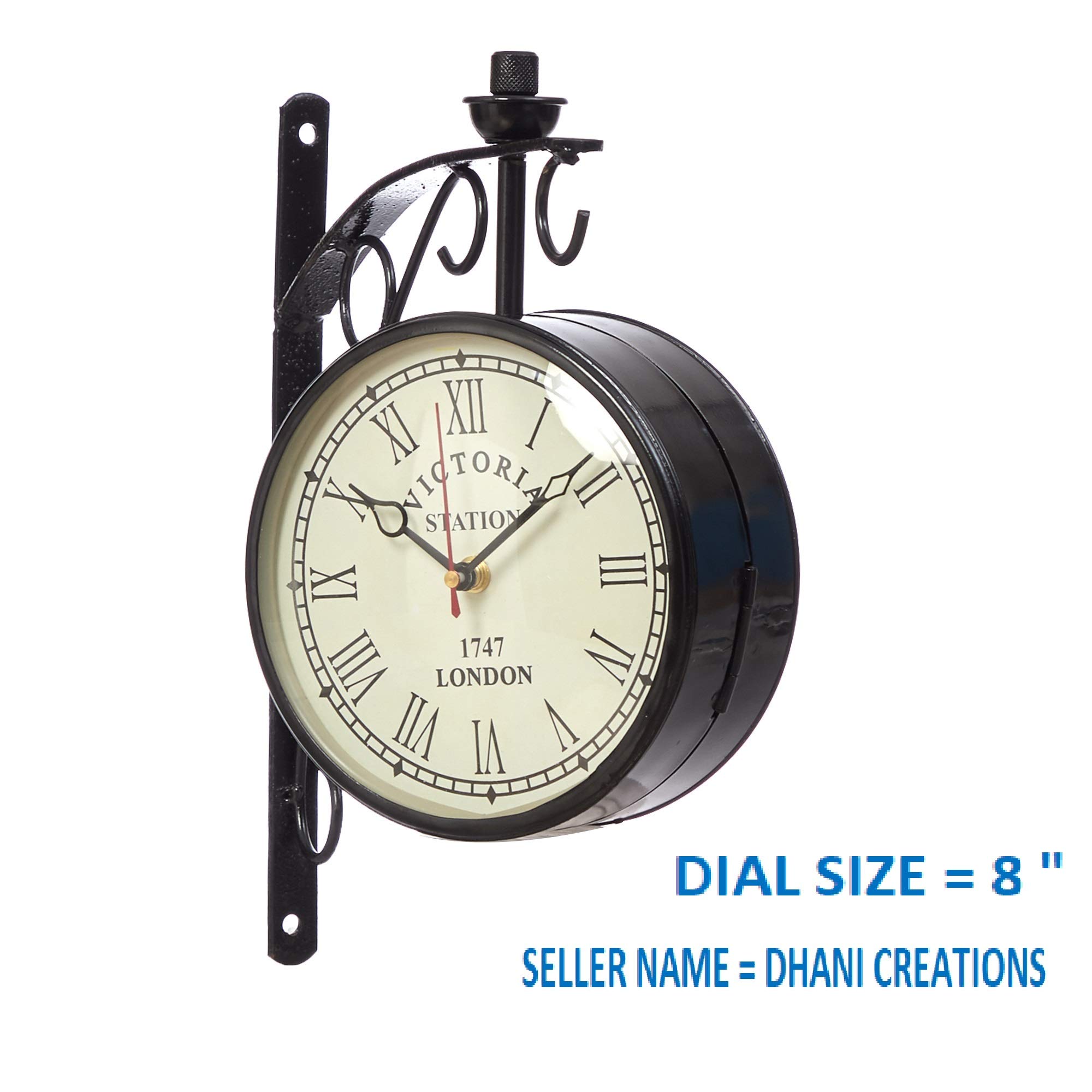 Dhani Creations Handicraft Double Side Clock Victoria Station Wall Clock for Home Decor 6 or 8 Inch Dial (Off White, 8 Inch)