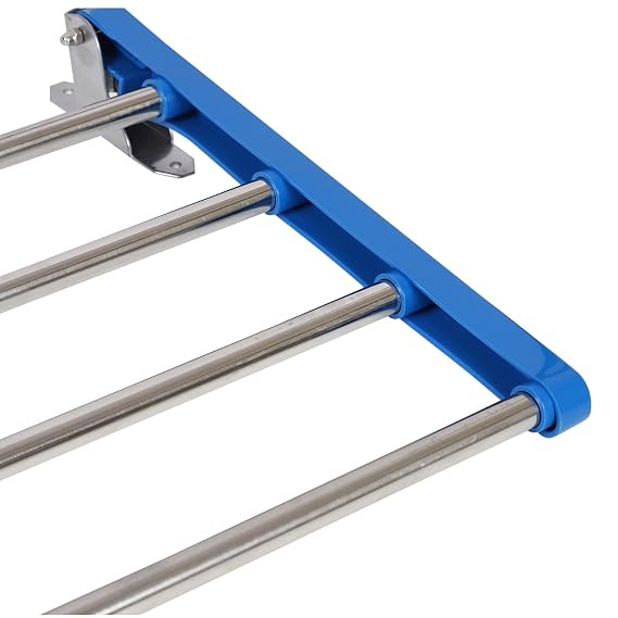 Dhani Creations Wall Mounted Clothes Drying Rack/Clothes Stand for Drying/Wall Cloth Stand Hanger/Foldable Cloth Drying Stand for Balcony/Indoor/Outdoor, 4 Pipes X 2 Feet/28 Inches (Blue)