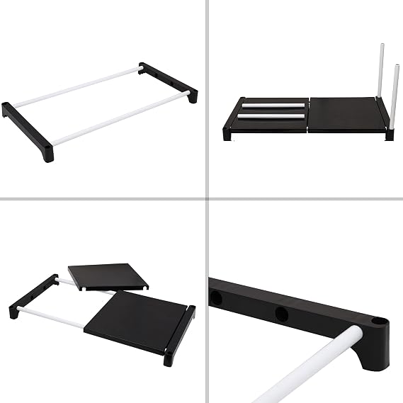 Dhani Creation Black & White Extra Strong Multipurpose Organizer Plastic Steps and Powder Coated Metal Rods Shoe Racks/Clothes/Books/Utility Rack (7 Step)